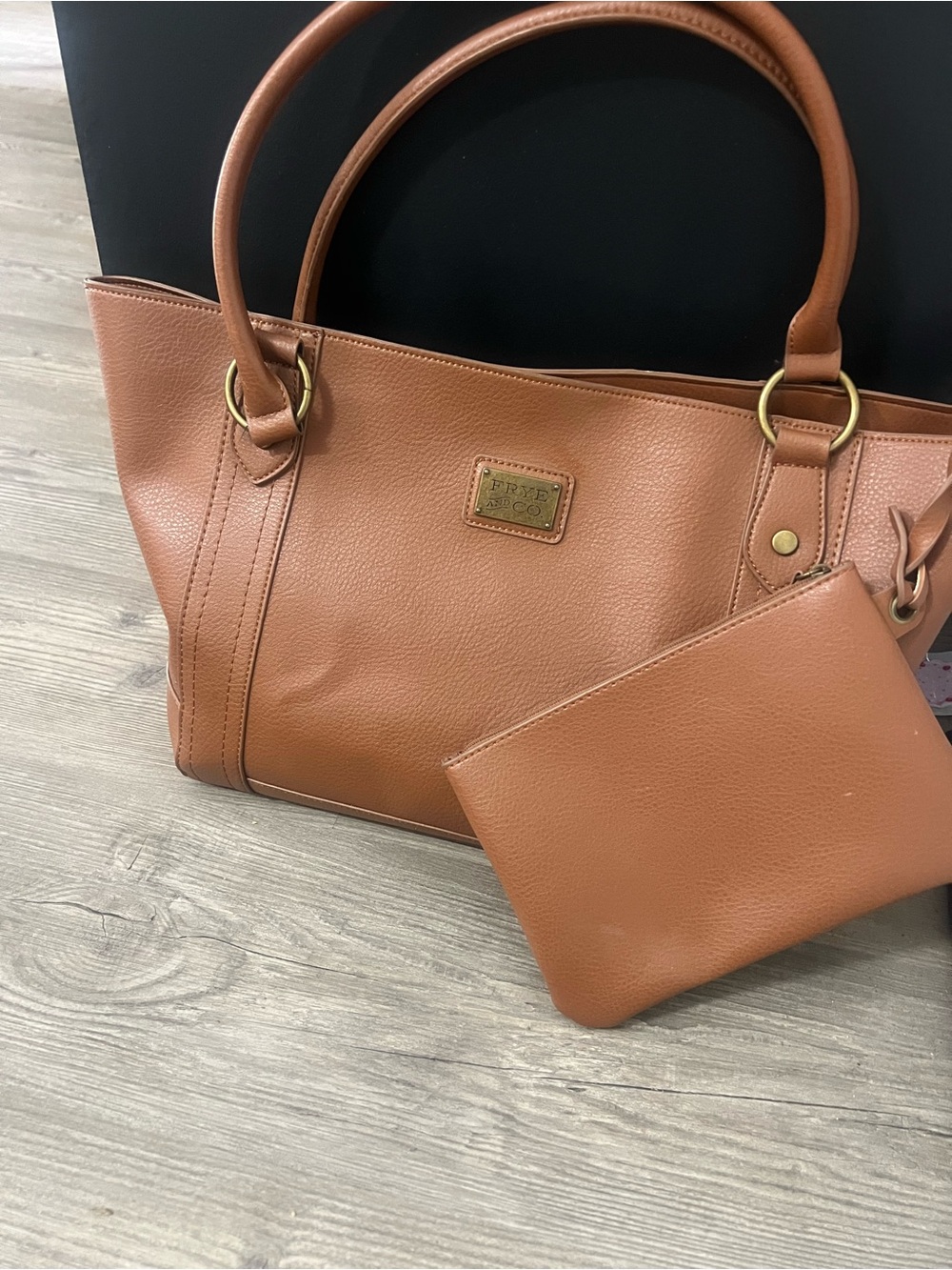 FRYE AND CO. Cognac Leather Tote with Matching Pouch - Picture 3 of 14